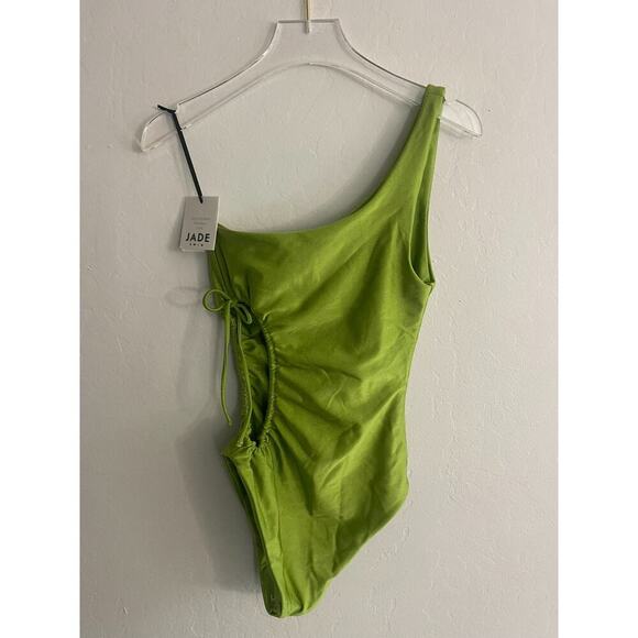 Jade Swim XS Sena One Shoulder Cutout One Piece Swimsuit Green Palm Sheen $220 - Picture 10 of 10